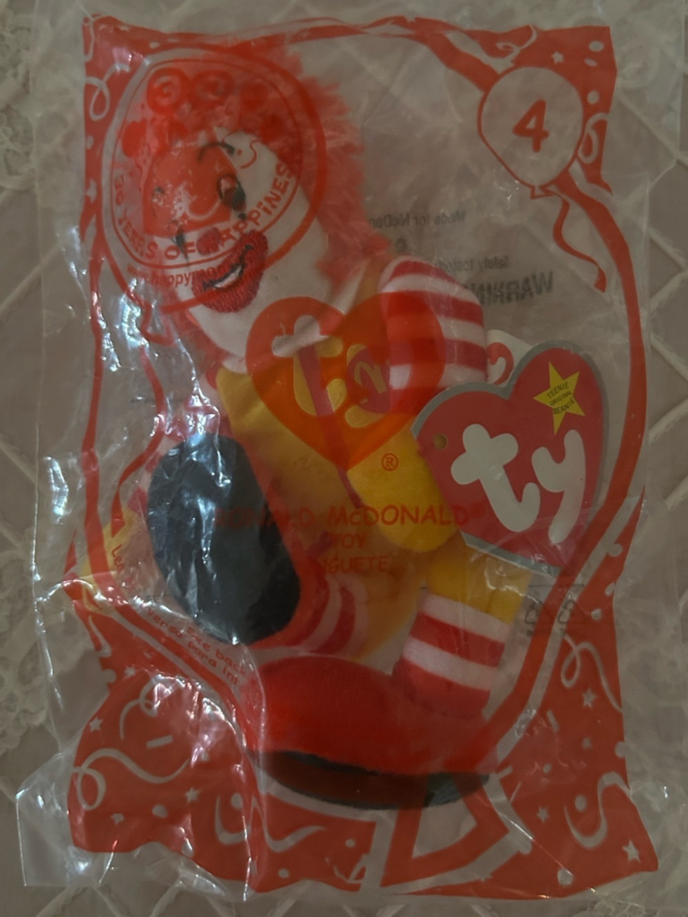 TY 30 Years Anniversary Ronald McDonald Beanie Baby Happy Meal Toy New & Sealed